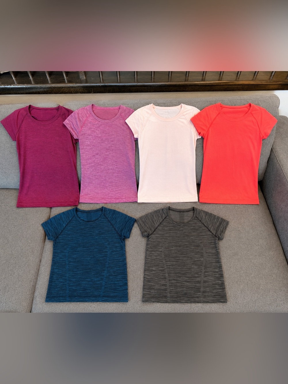 Set of 6 Lululemon Swiftly Tech short-sleeve, hip-length shirts, all size 6.